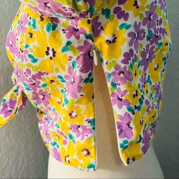 River Island Floral Print Puff Sleeve Crop Top, Yellow/Purple, Small/Size 4, NWT - Picture 11 of 15